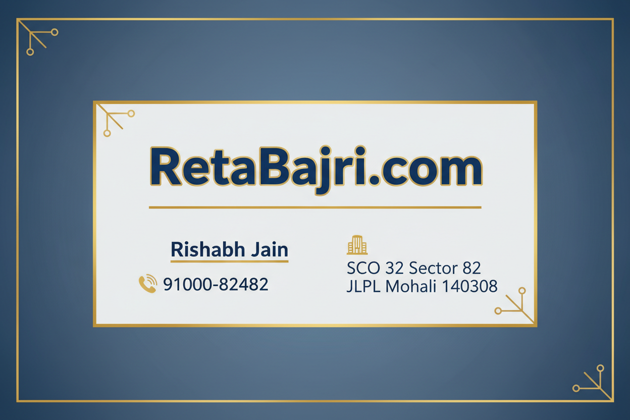 Make a logo of retabajri.com

add these detail also
Rishabh Jain
contact: 91000-82482
address: Sco 32 Sector 82 JLPL Mohali 140308

add this in singal logo 